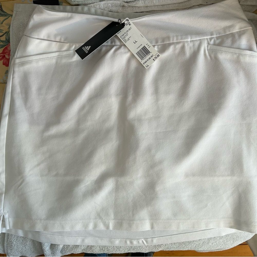 Adidas White Star Plon Sport Skirt lined & pockets Golf Tennis Pickleball NWT
